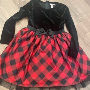 Cat & Jack Black Velvet Top Red and Black Buffalo Plaid Skirt Dress